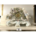 A LARGE LATE 19TH/EARLY 20TH CENTURY CONTINENTAL PORCELAIN MANTLE CLOCK WITH MAIDEN FIGURES AND