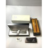 PARKER BALLPOINT PEN AND PENCIL SET IN CASE AND A PAPERMATE BALLPOINT PEN IN CASE