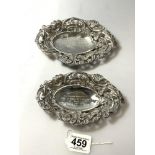 PAIR HALLMARKED SILVER OVAL EMBOSSED PRESENTATION DISHES 'THE INSCRIPTION TO FLIGHT OFFICER