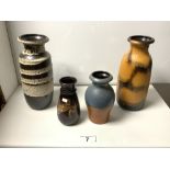 FOUR 1960S WEST GERMAN CERAMIC VASES, THE TALLEST 41CMS