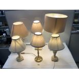 PAIR OF MODERN FRENCH STYLE TABLE LAMPS, THREE METAL TABLE LAMPS, AND A PLASTIC GLOBULAR TABLE LAMP