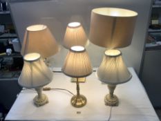 PAIR OF MODERN FRENCH STYLE TABLE LAMPS, THREE METAL TABLE LAMPS, AND A PLASTIC GLOBULAR TABLE LAMP