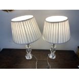 PAIR OF MODERN CUT GLASS STYLE TABLE LAMPS AND SHADES, 40CMS