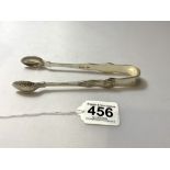 LARGE PAIR HALLMARKED SILVER FIDDLE AND SHELL PATTERN SUGAR TONGS, SHEFFIELD 1901, MAKER WALKER &