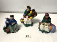 THREE ROYAL DOULTON FIGURES - THE OLD BALLOON SELLER - HN1315, SILKS AND RIBBONS - HN2017, AND