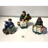 THREE ROYAL DOULTON FIGURES - THE OLD BALLOON SELLER - HN1315, SILKS AND RIBBONS - HN2017, AND