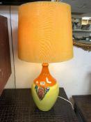 A YELLOW AND ORANGE GLAZED POTTERY TABLE LAMP WITH SHADE BY BJORN WIINBLAD, 86CMS