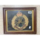 ROYAL ENGINEERS SILK EMBROIDERED BADGE IN FRAME, 28 X 23CMS