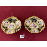 PAIR OF LATE 19TH CENTURY COALPORT PORCELAIN-SHAPED DISHES WITH BLUE, GOLD AND FLORAL DECORATION,