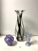 TALL GLASS ART VASE, 60CMS AND TWO OTHER GLASS VASES
