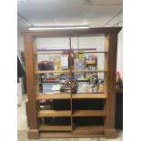 A LATE VICTORIAN OAK ADJUSTABLE LIBRARY BOOKCASE ON PLINTH BASE, 182 X 30 X 228CMS