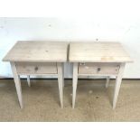 A PAIR DANISH PAINTED SINGLE DRAWER SIDE/BEDSIDE TABLES, 52 X 42 X 60CMS