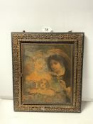 LATE VICTORIAN TRYPTIC PICTURE/ENCLOSED MIRROR STUDY OF CHILDREN WITH CATS AND DOGS IN BRASS MOUNTED