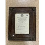 FRAMED CERTIFICATE FROM THE ROYAL HUMANE SOCIETY AWARDED TO CHARLES CORNISH FOR GALLANTRY SAVING A