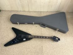 A STAGG FLYING V ELECTRIC SIX STRING GUITAR WITH A HARD AND SOFT CASE