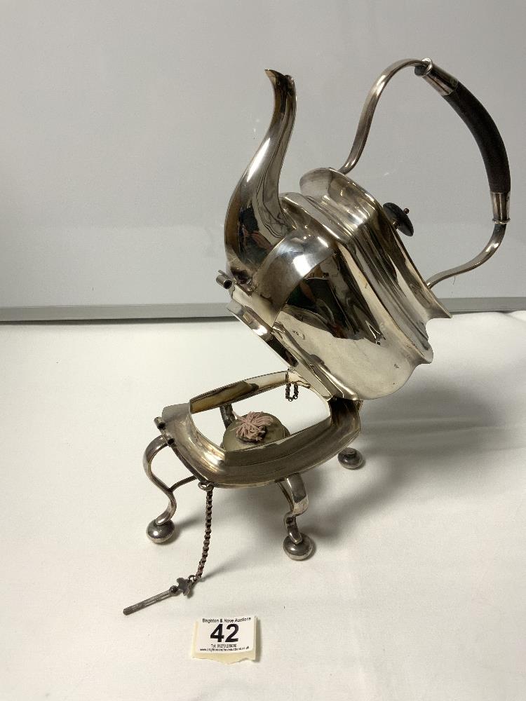 A SILVER-PLATED SPIRIT KETTLE ON STAND WITH BURNER - Image 2 of 4