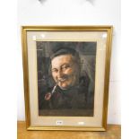 MAX GUNTHER PASTEL PORTRAIT OF A MAN SMOKING A PIPE SIGNED, 1934-1974, 64 X 51CMS