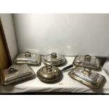 TWO PAIRS OF VICTORIAN SILVER-PLATED ENTREE DISHES AND TWO OTHERS