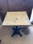 EMBOSSED IRON BASED PINE TOP RESTAURANT TABLE, 64 X 65 X 75CMS