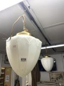 PAIR OF OPAQUE WHITE GLASS COMICAL-SHAPED HANGING LIGHTS