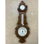 LATE VICTORIAN CARVED OAK CLOCK/ANEROID BAROMETER