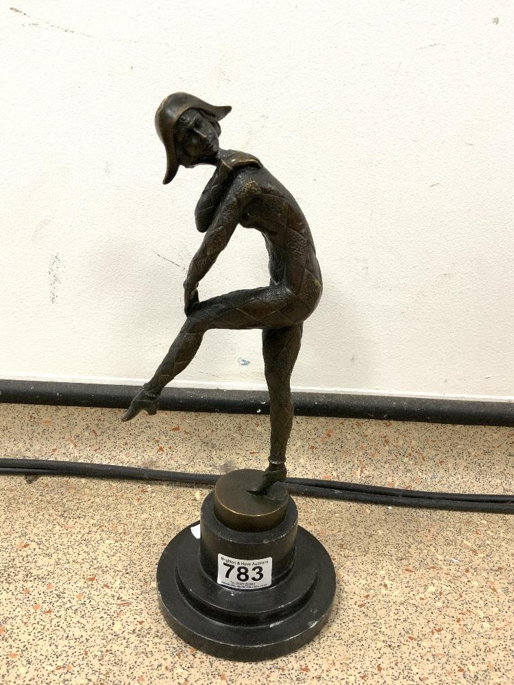 ART DECO STYLE BRONZE FIGURE OF HARLEQUIN AFTER CHIPARUS, 34CMS