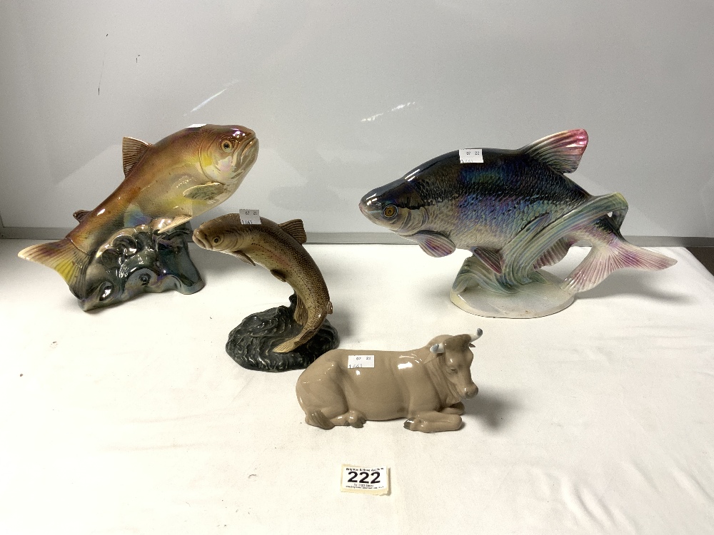 BESWICK TROUT (1032) A NAO COW AND TWO JEMMA MODEL FISH MADE IN HOLLAND
