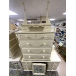 MODERN PAINTED PINE DRESSING CHEST, 88 X 43 X 94CMS, AND A MODERN PAINTED PINE KNEEHOLE DRESSING