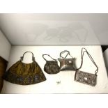 TWO VINTAGE SEQUIN EVENING BAGS, A 'MOTHER O PEARL' CLUTCH BAG AND AN EASTERN METAL BAG