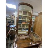 VICTORIAN MAHOGANY CHEVAL MIRROR WITH SCROLL FEET AND SIDE SUPPORTS, 76 X 168CMS