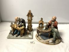 TWO CAPODIMONTE FIGURES OF WATCHMAKER/REPAIRS
