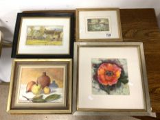 PAUL GILBERT - COLOURED ETCHING 'LILY POND' LIMITED EDITION 26/125 WATERCOLOUR OF A POPPY, OIL STILL