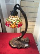 TIFFANY STYLE BRONZED TABLE LAMP WITH LEADED LIGHT SHADE