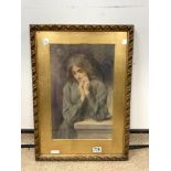 VESPASIANO BIGNAMI -1841-1929 MILAN - WATERCOLOUR DRAWING OF A GIRL CLASPING HANDS, 44 X 60CMS