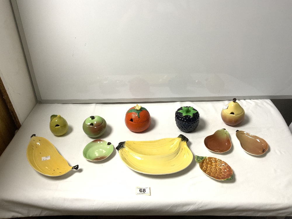 A CARLTON WARE BANANA DISH, CARLTON WARE MARMALADE POT AND OTHER CARLTON WARE CONDIMENT DISHES