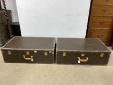LOUIS VUITTON - TWO VINTAGE TRAVEL CASES WITH BRASS LOCKS, A/F 81 X 27 X 51CMS