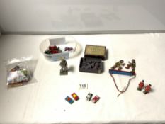 A ROSE LEAD CHESS SET IN THE ORIGINAL BOX, TIN PLATE HAND BOXING TOY, MINIATURE TIN PLATE TOYS, ETC
