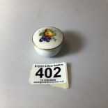 MINIATURE HAND-PAINTED ROYAL WORCESTER LIDDED DECORATED WITH FRUIT, 4CMS
