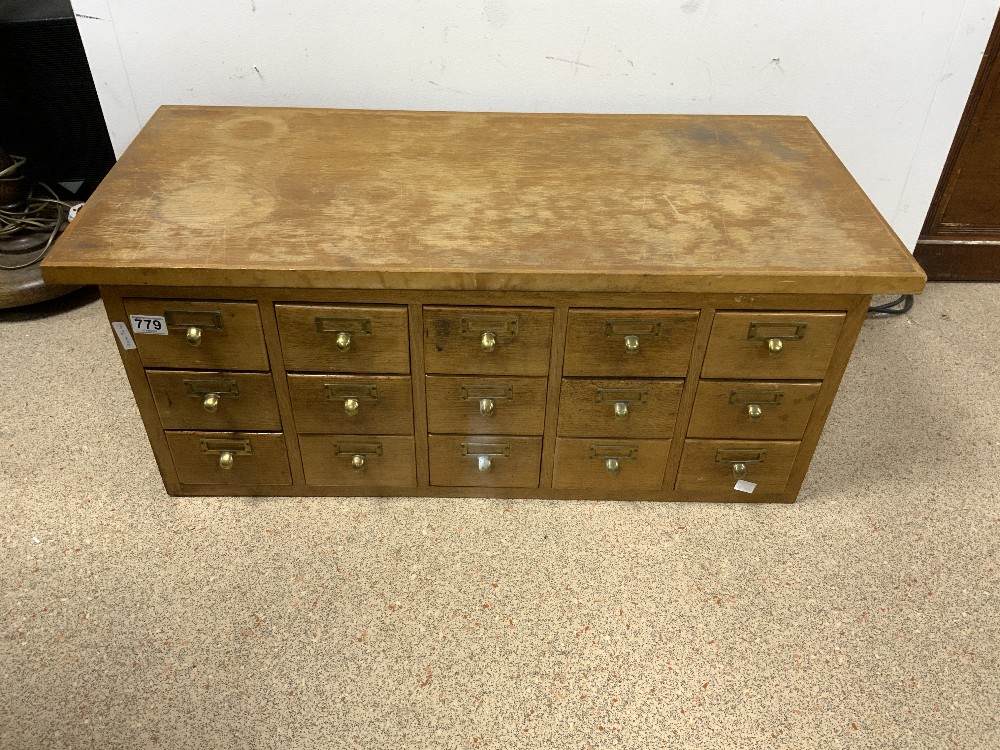 VINTAGE OAK FIFTEEN DRAWER FILING/INDEX CABINET, 94 X 36CMS