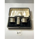 HALLMARKED SILVER THREE-PIECE CONDIMENT SET, LONDON 1938 MAKER HARRODS LTD, 104 GRAMS