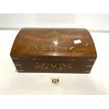 ORNATE CARVED MAHOGANY TRINKET BOX WITH TWO SECTION INTERIOR, 30CMS WIDE