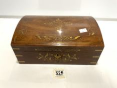 ORNATE CARVED MAHOGANY TRINKET BOX WITH TWO SECTION INTERIOR, 30CMS WIDE