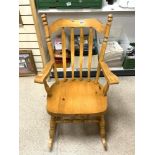 MODERN STAINED PINE SLAT BACK ROCKING CHAIR