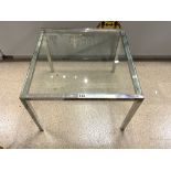 A RETRO CHROME AND GLASS SQUARE COFFEE TABLE, 60 X 60 X 45 HIGH