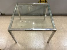 A RETRO CHROME AND GLASS SQUARE COFFEE TABLE, 60 X 60 X 45 HIGH