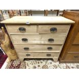 LATE VICTORIAN STRIPPED PINE CHEST OF DRAWERS, THREE LONG AND TWO SHORT DRAWERS, 92 X 44 X 90CMS