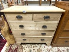 LATE VICTORIAN STRIPPED PINE CHEST OF DRAWERS, THREE LONG AND TWO SHORT DRAWERS, 92 X 44 X 90CMS