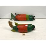 TWO PAINTED WOODEN MODELS OF TROPICAL FISH, 45CMS