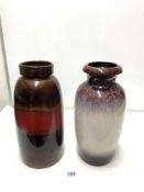 TWO LARGE 1960'S WEST GERMAN, BROWN AND WHITE VASES BY SCHEURICH, 40CMS