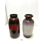 TWO LARGE 1960'S WEST GERMAN, BROWN AND WHITE VASES BY SCHEURICH, 40CMS